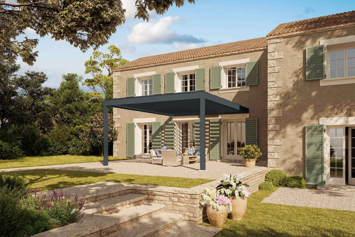AirPlus™ Lean-to Aluminium Pergola | Electrically Operated, Dark Grey