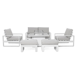 Amalfi 2 Seat Sofa Dining Set with Square Fire Pit Coffee Table
(includes x2 footstools) | White  Maze   