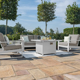 Amalfi 2 Seat Sofa Dining Set with Square Fire Pit Coffee Table
(includes x2 footstools) | White