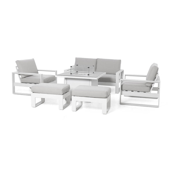 Amalfi 2 Seat Sofa Dining Set with Square Fire Pit Coffee Table
(includes x2 footstools) | White  Maze   