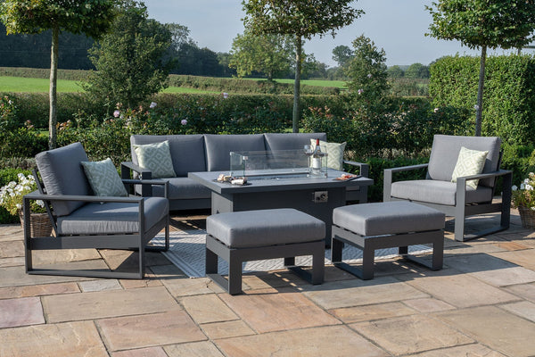 Amalfi 3 Seat Sofa Dining Set with Rectangular Fire Pit Coffee Table
(includes x2 footstools) | Grey  Maze   