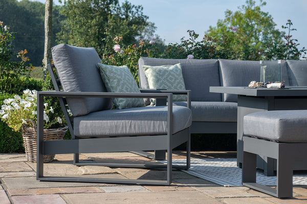 Amalfi 3 Seat Sofa Dining Set with Rectangular Fire Pit Coffee Table
(includes x2 footstools) | Grey  Maze   