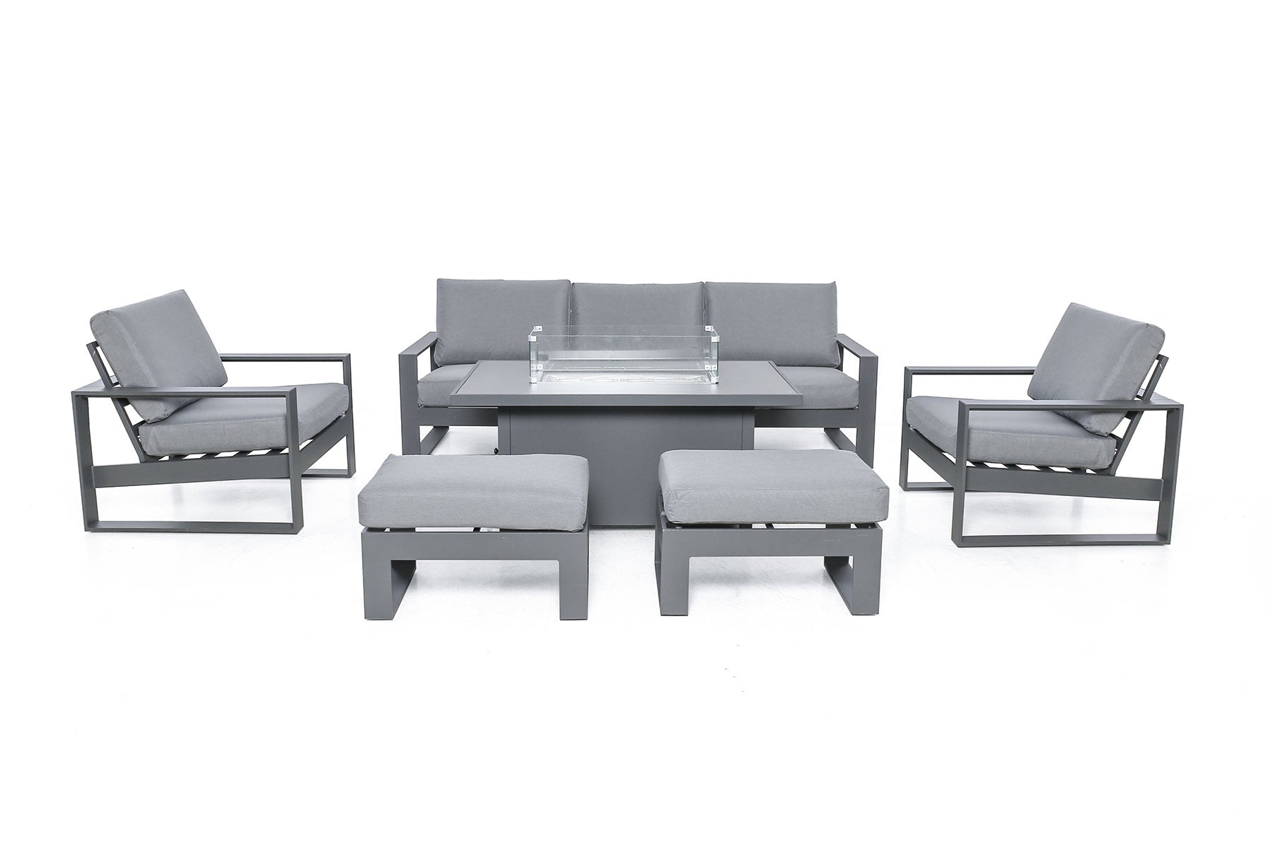 Amalfi 3 Seat Sofa Dining Set with Rectangular Fire Pit Coffee Table
(includes x2 footstools) | Grey