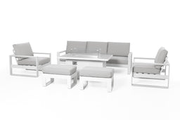 Amalfi 3 Seat Sofa Dining Set with Rectangular Fire Pit Coffee Table
(includes x2 footstools) | White