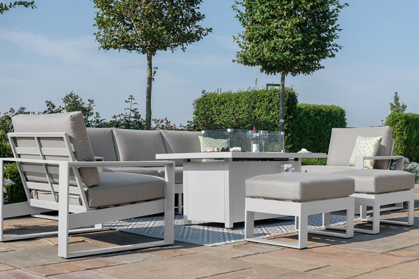 Amalfi 3 Seat Sofa Dining Set with Rectangular Fire Pit Coffee Table
(includes x2 footstools) | White  Maze   