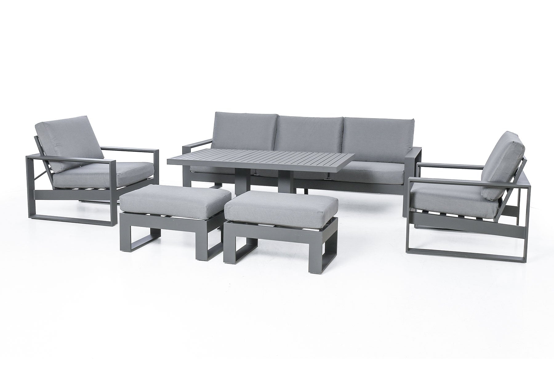 Amalfi 3 Seat Sofa Set With Rising Table 
(includes x2 footstools) | Grey