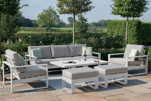 Amalfi 3 Seat Sofa Set With Rising Table 
(includes x2 footstools) | White  Maze   