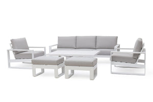 Amalfi 3 Seat Sofa Set With Rising Table 
(includes x2 footstools) | White  Maze   
