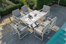 Amalfi 6 Seat Rectangular Dining Set with Rising Table | White