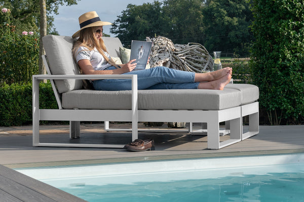 Amalfi Double Sunlounger Set with Side Table | White  Maze   