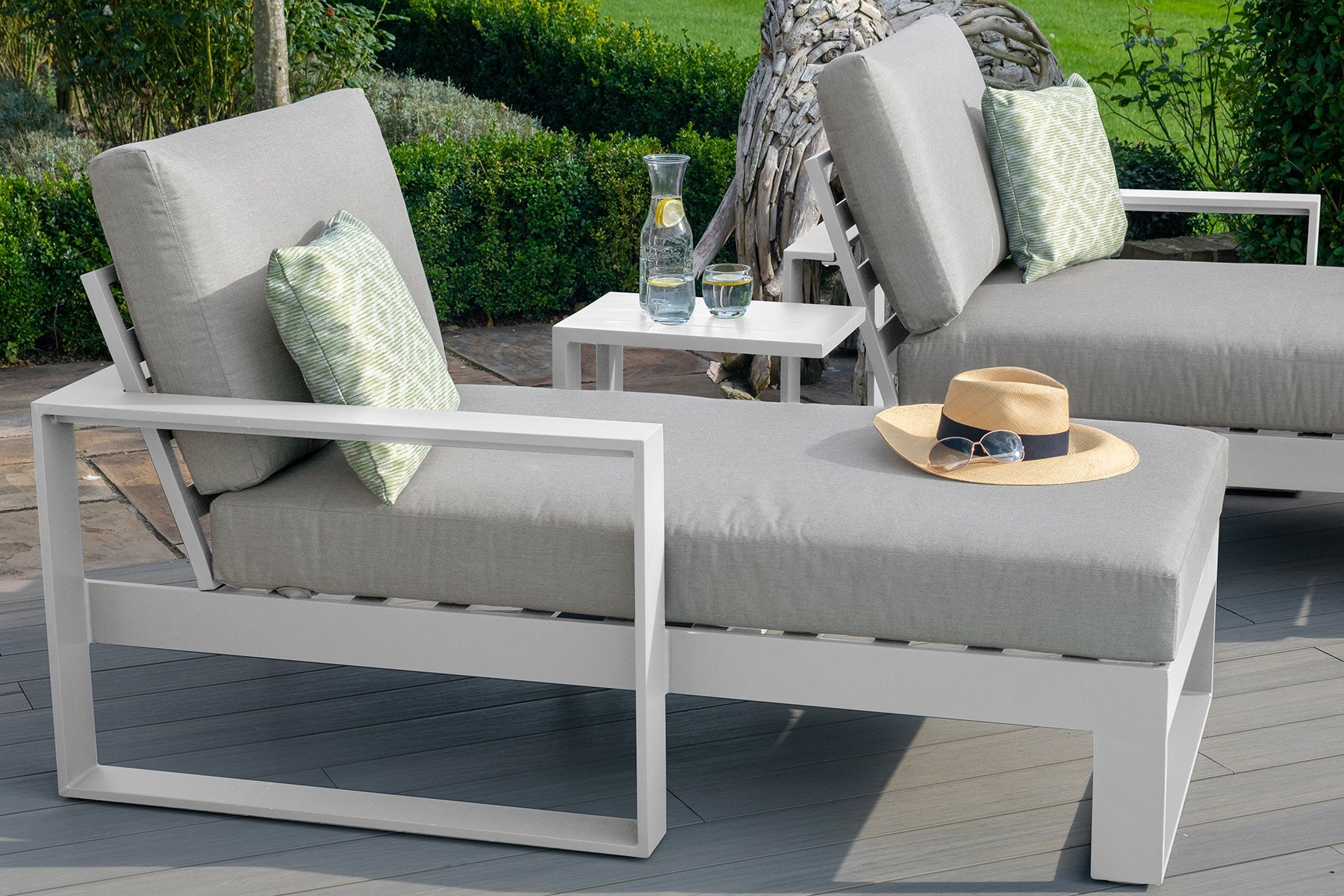 Amalfi Double Sunlounger Set with Side Table | White