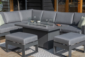 Amalfi Large Corner Dining with Rectangular Fire Pit Coffee Table
(includes 2x footstools) | Grey  Maze   
