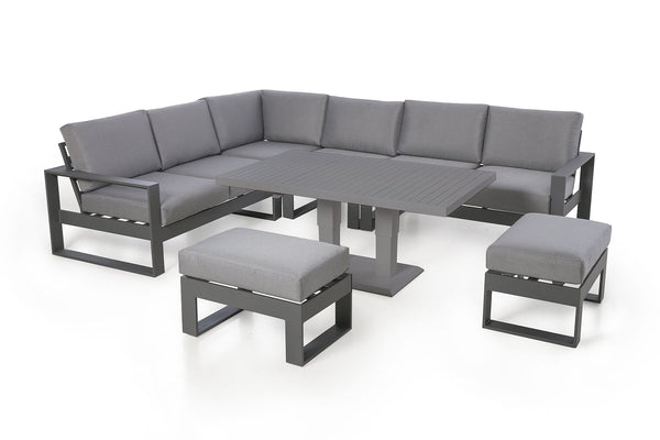 Amalfi Large Corner Dining with Square Rising Table and Footstools (includes 2x footstools) | Grey