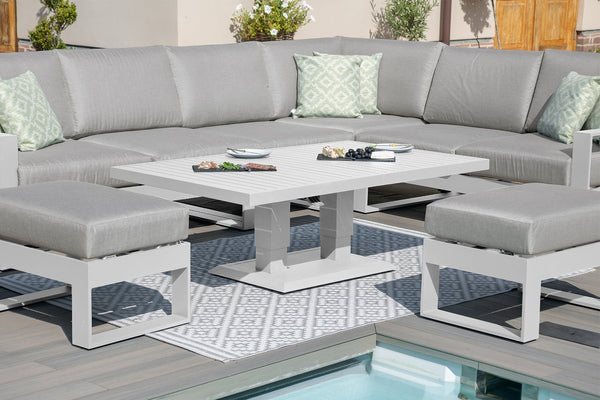 Amalfi Large Corner Dining with Square Rising Table and Footstools 
(includes 2x footstools) | White  Maze   