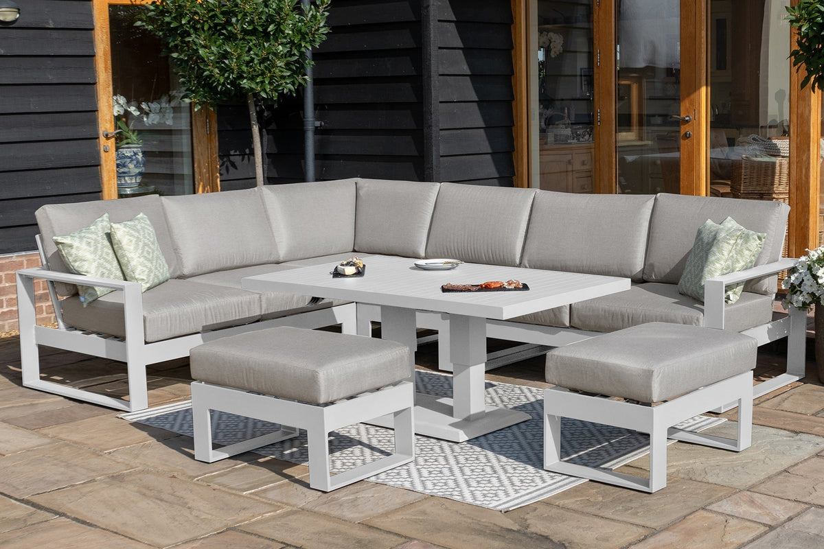 Amalfi Large Corner Dining with Square Rising Table and Footstools