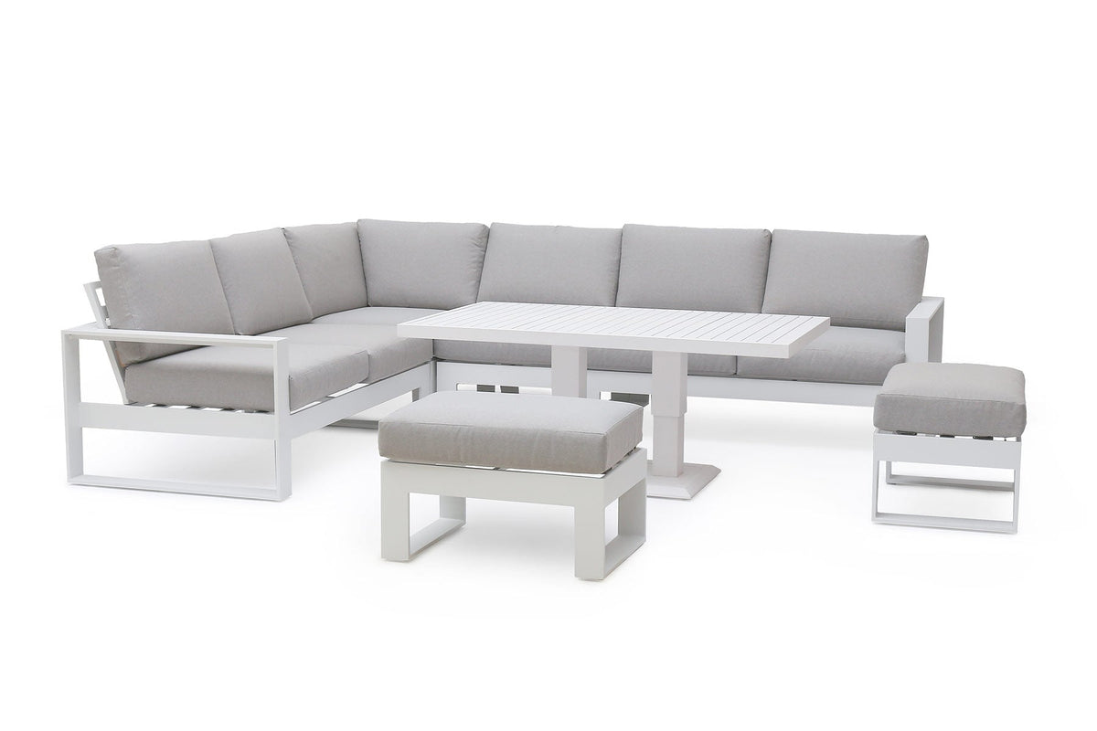 Amalfi Large Corner Dining with Square Rising Table and Footstools