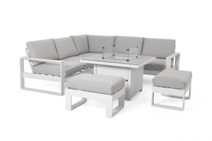 Amalfi Small Corner Dining with Square Fire Pit Coffee Table
(includes 2x footstools) | White  Maze   