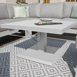Amalfi Small Corner Dining with Square Rising Table and Footstools (includes 2x footstools) | White