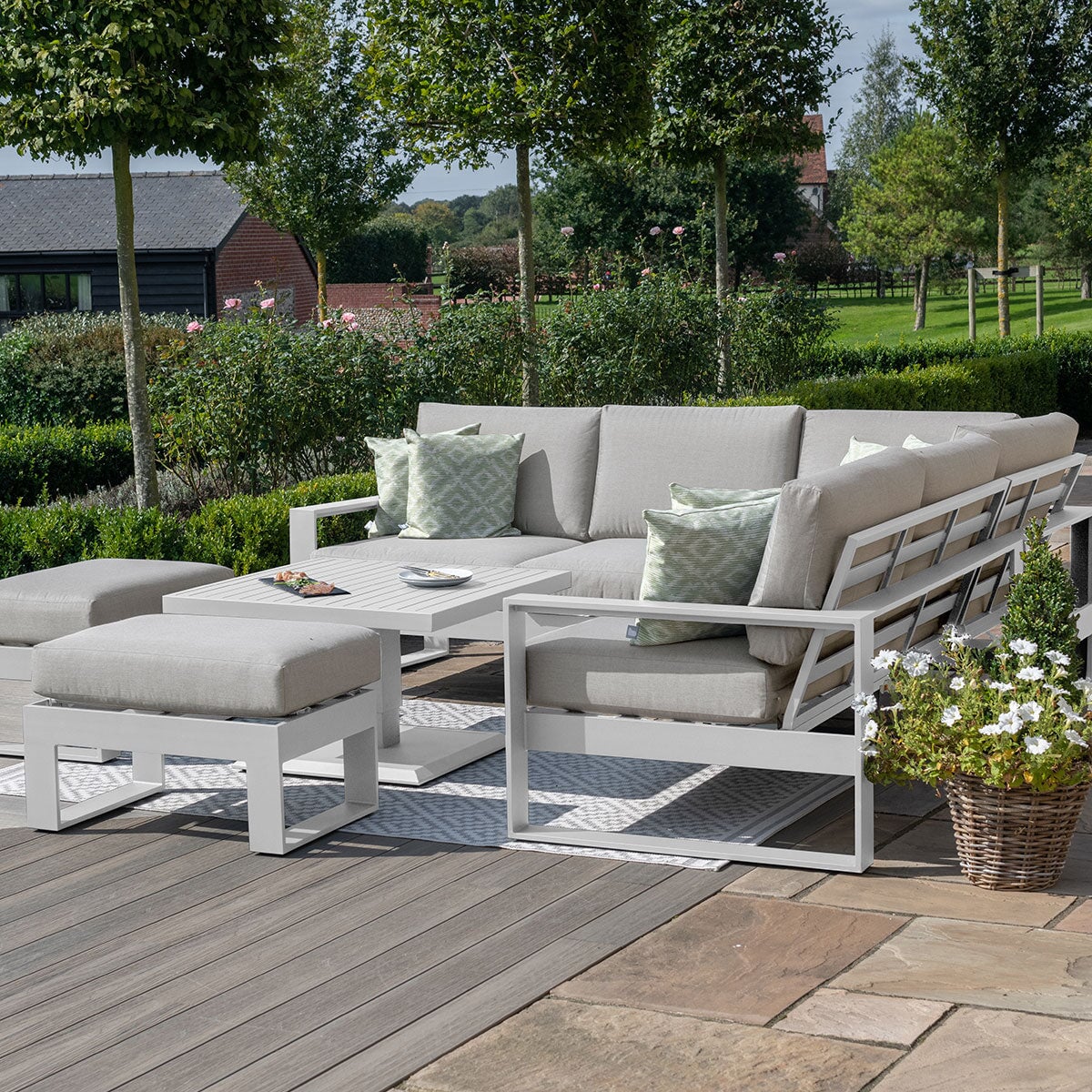 Amalfi Small Corner Dining with Square Rising Table and Footstools