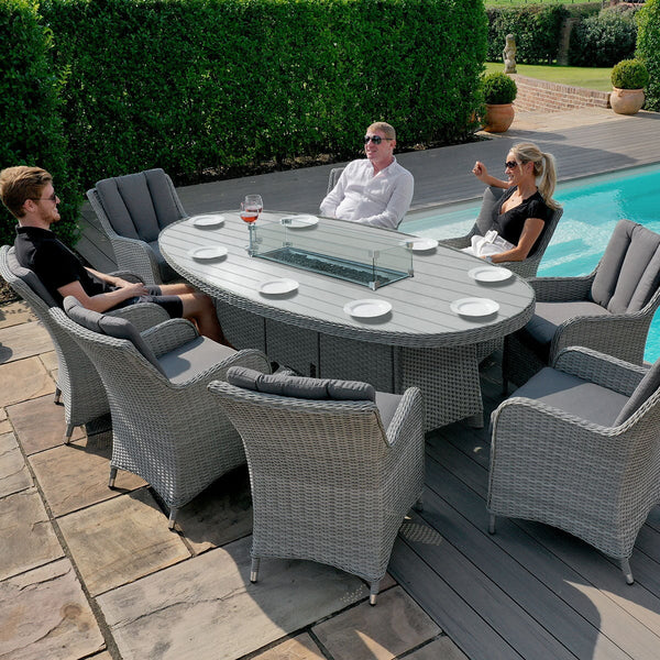 Ascot 8 Seat Dining Set with Fire Pit
 | Grey  Maze   