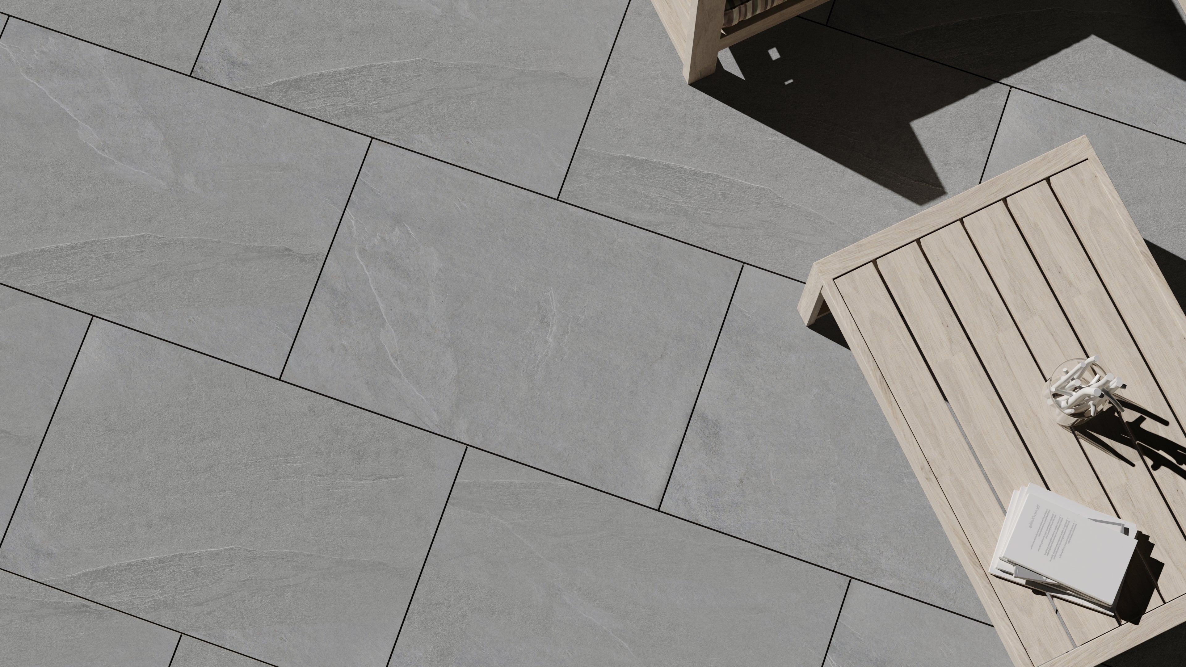 Bearsden™ | Light Grey Stone Effect Porcelain Paving Tiles (60x90x2cm)