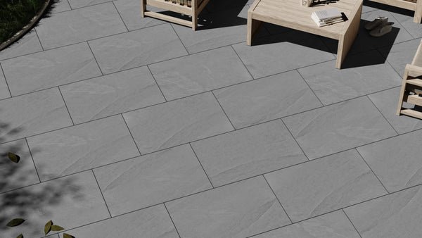 Bearsden™ | Light Grey Stone Effect Porcelain Paving Tiles (60x90x2cm)  MPG Stone   