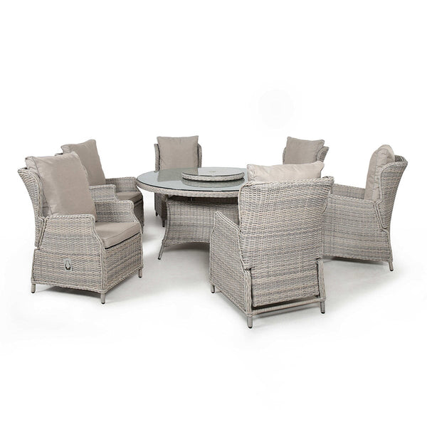Cotswold Reclining 6 Seat Round Dining Set
 (with woven Lazy Susan) | Grey/Taupe  Maze   