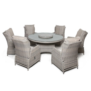 Cotswold Reclining 6 Seat Round Dining Set
 (with woven Lazy Susan) | Grey/Taupe  Maze   