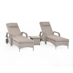 Cotswold Sunlounger Set
(2x loungers + 1x Side Table) | Grey/Taupe