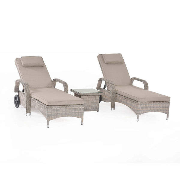 Cotswold Sunlounger Set
(2x loungers + 1x Side Table) | Grey/Taupe  Maze   