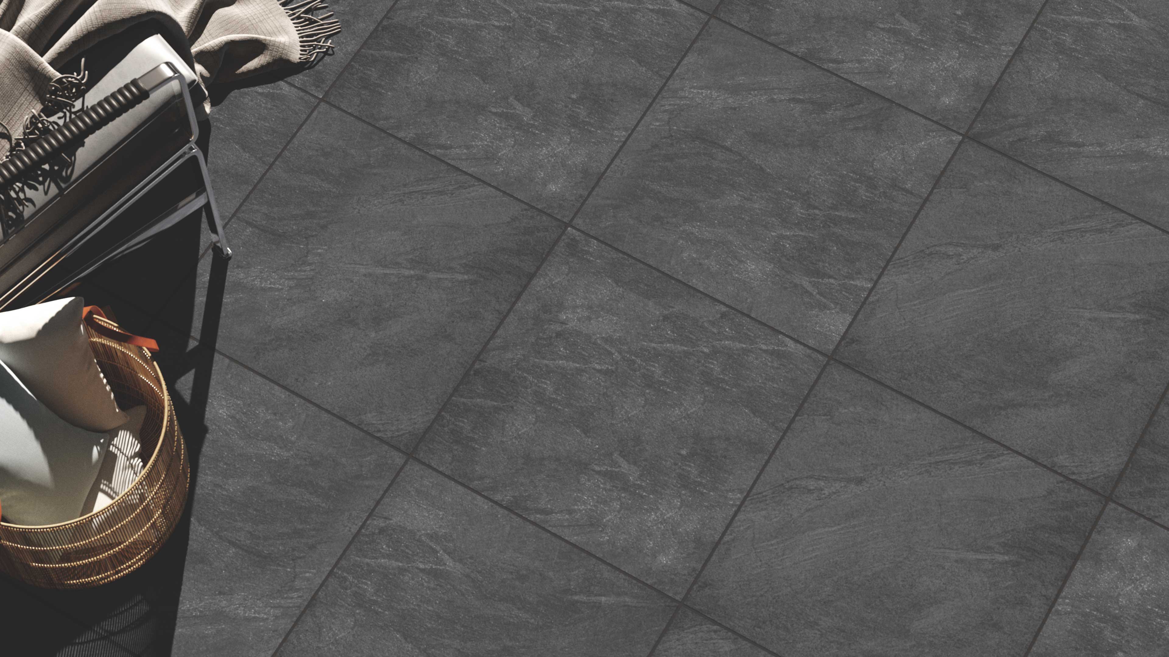 Crombie™ | Black Stone Effect Porcelain Paving Tiles (60x60x2cm)