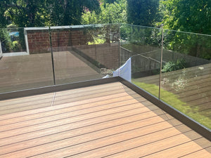 Frameless Glass Balustrade 1.2m Full Panel | 15mm Glass excluding Stainless Handrail  OVAEDA® Composite Decking & Porcelain Paving   