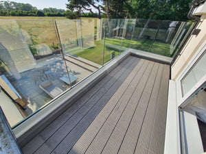 Frameless Glass Balustrade 1.2m Full Panel | 15mm Glass excluding Stainless Handrail  OVAEDA® Composite Decking & Porcelain Paving   