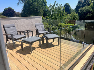 Frameless Glass Balustrade 1.2m Full Panel | 17.5mm Glass excluding Stainless Handrail  OVAEDA® Composite Decking & Porcelain Paving   