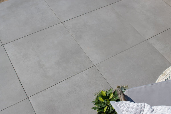 Full Tile Samples Stone Effect Porcelain Sample OVAEDA® Composite Decking & Porcelain Paving Flote™ | Light Grey Concrete Effect 60x60x2cm  
