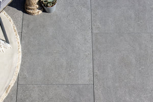 Full Tile Samples Stone Effect Porcelain Sample OVAEDA® Composite Decking & Porcelain Paving Lyme™ | Dark Grey Stone Effect 60x90x2cm  