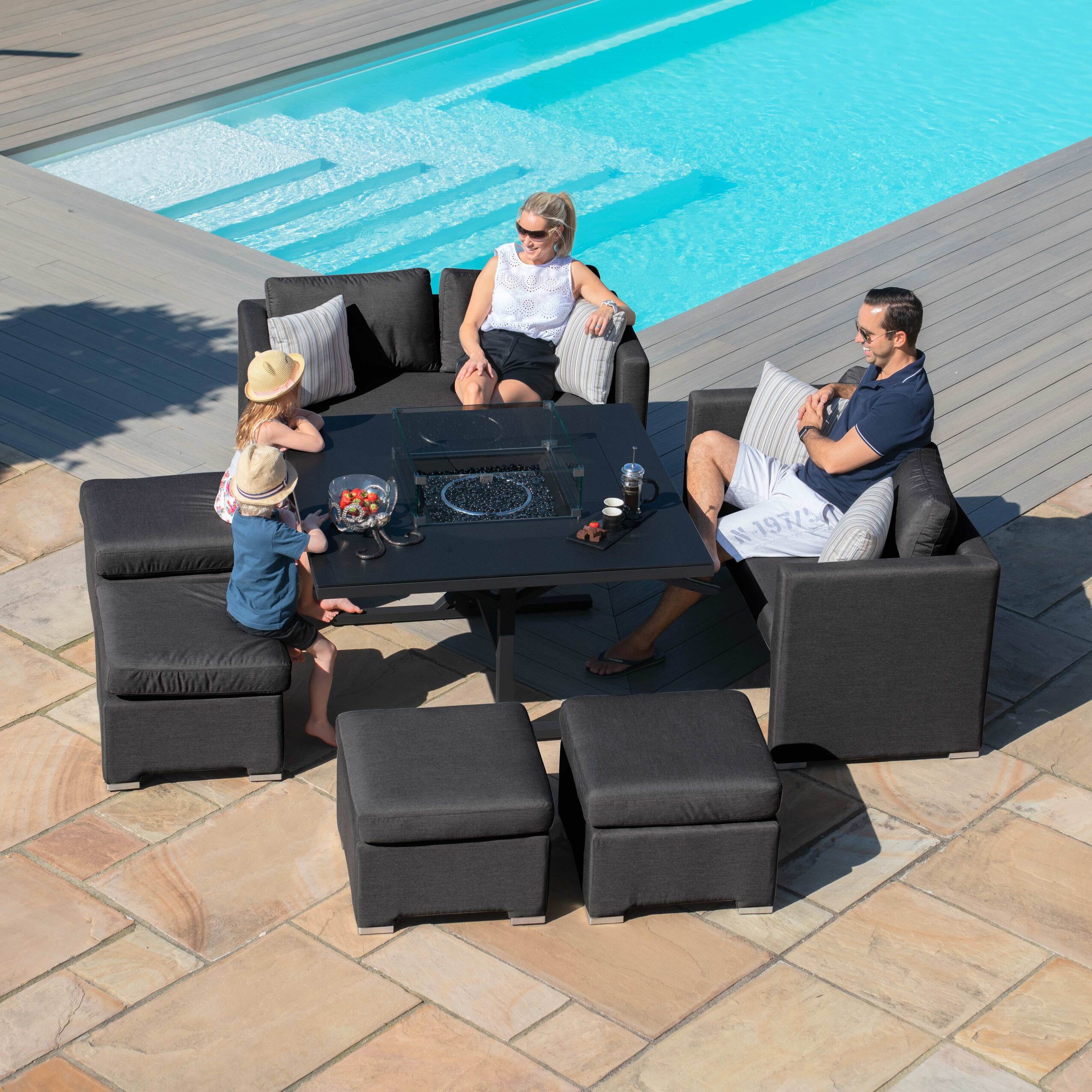 Fuzion Sofa Cube Set with Fire Pit  | Charcoal