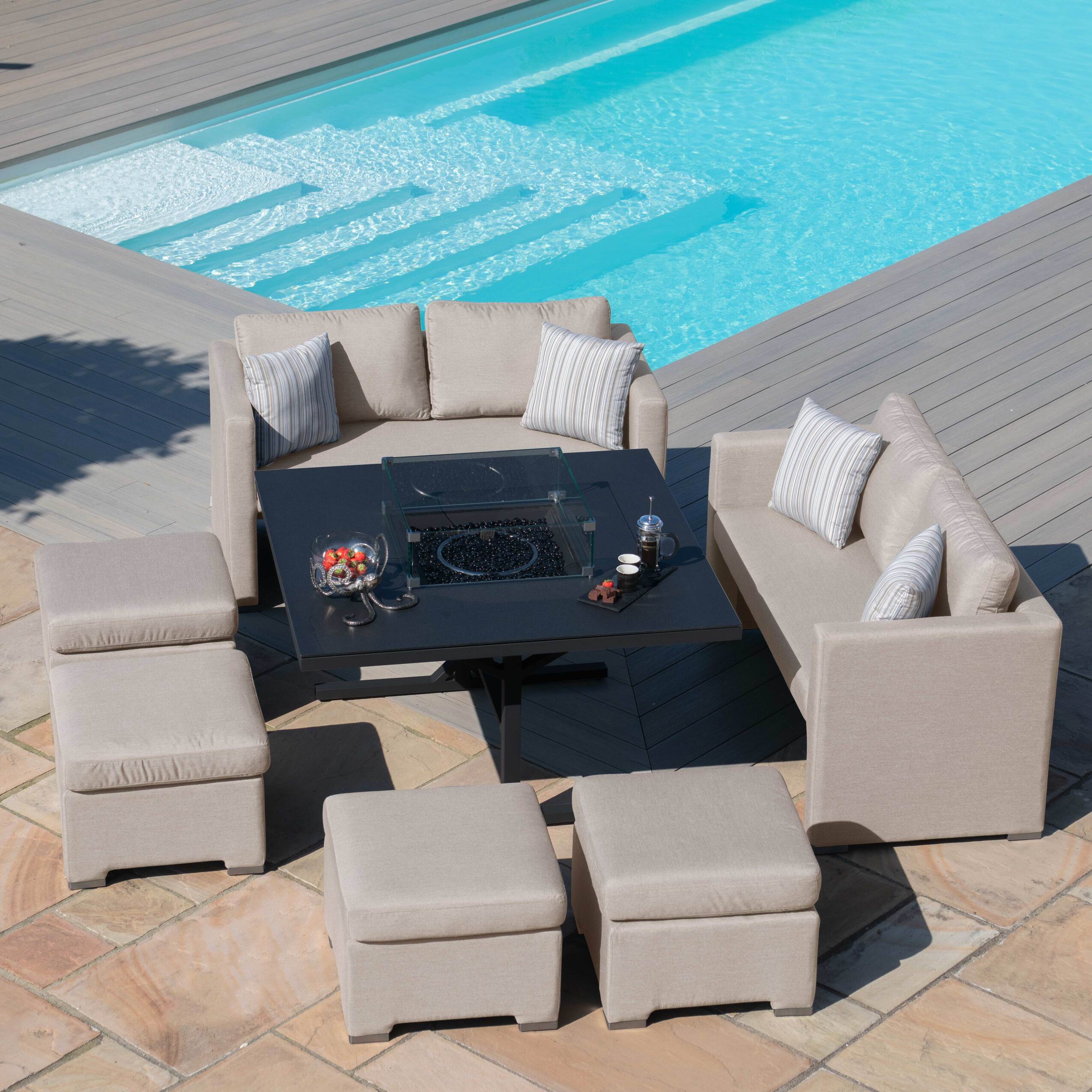 Fuzion Sofa Cube Set with Fire Pit  | Taupe