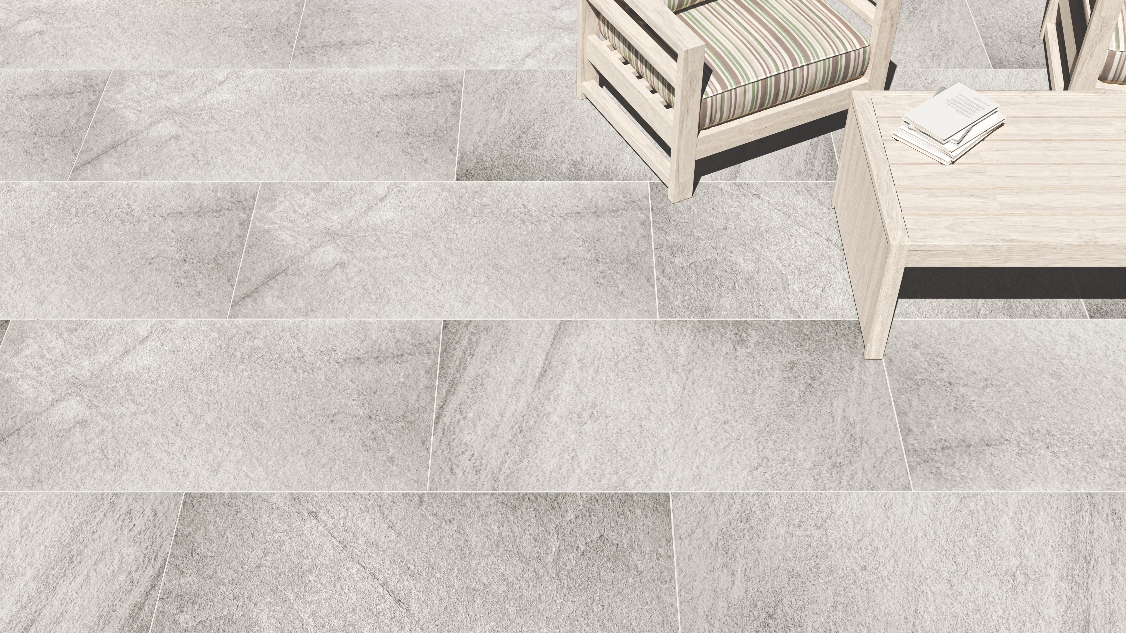 Indio™ | Light Grey Stone Effect Porcelain Paving Tiles (60x120x2cm)