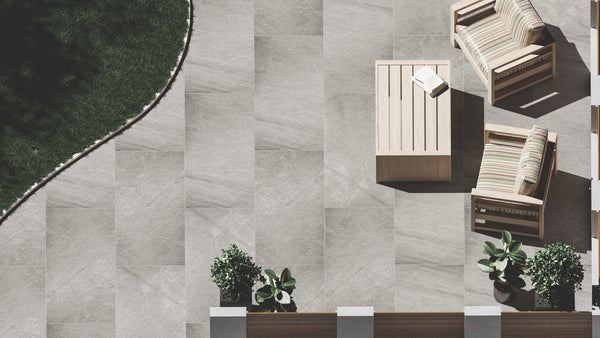 Indio™ | Light Grey Stone Effect Porcelain Paving Tiles (60x120x2cm)  Tilespace   