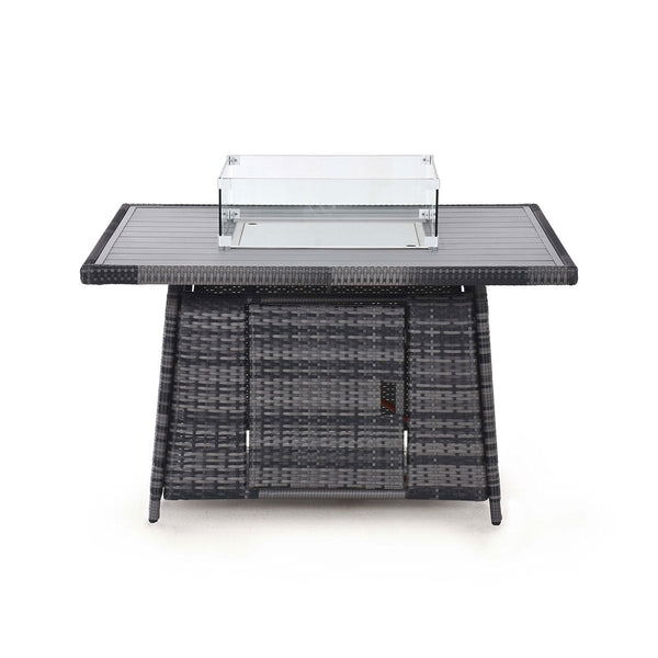 Kingston Corner Deluxe Dining Set with Fire Pit
(aluminium slatted top
includes glass surround, metal lid, firestones) | Grey | Flat Weave  Maze   