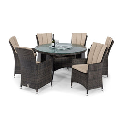 LA 6 Seat Round Ice Bucket Dining Set with Lazy Susan | Brown