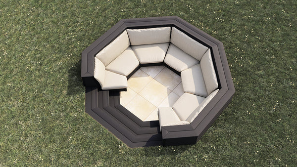 Luxxe™ Round Sunken Seating Area | Black  OVAEDA® Composite Decking & Porcelain Paving   