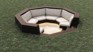 Luxxe™ Round Sunken Seating Area | Dark Brown  OVAEDA® Composite Decking & Porcelain Paving   
