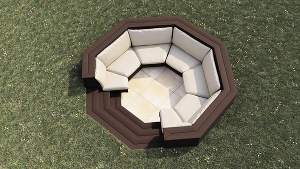 Luxxe™ Round Sunken Seating Area | Dark Brown  OVAEDA® Composite Decking & Porcelain Paving with Porcelain Paving Floor -  