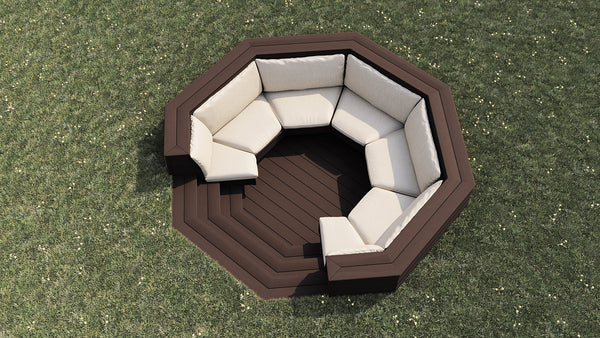 Luxxe™ Round Sunken Seating Area | Dark Brown  OVAEDA® Composite Decking & Porcelain Paving with Composite Decking Floor -  