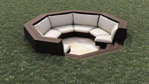 Luxxe™ Round Sunken Seating Area | Dark Brown  OVAEDA® Composite Decking & Porcelain Paving   