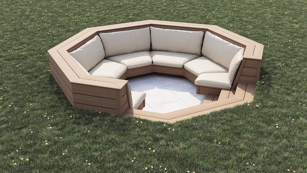 Luxxe™ Round Sunken Seating Area | Light Brown  OVAEDA® Composite Decking & Porcelain Paving   