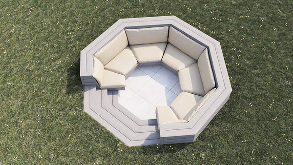 Luxxe™ Round Sunken Seating Area | Light Grey  OVAEDA® Composite Decking & Porcelain Paving with Porcelain Paving Floor -  