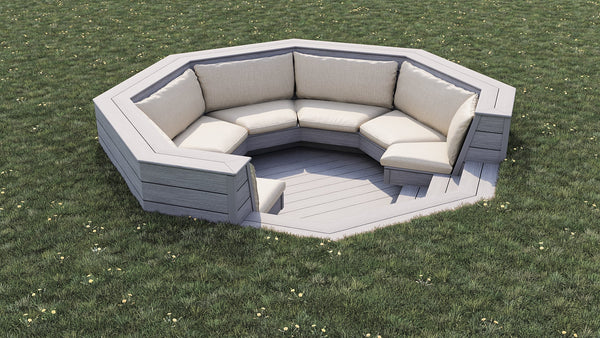 Luxxe™ Round Sunken Seating Area | Light Grey  OVAEDA® Composite Decking & Porcelain Paving   